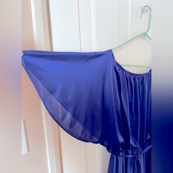 Dress Barn Blue Cape Sleeve Midi Dress Size 16 Shiny - Picture 5 of 9